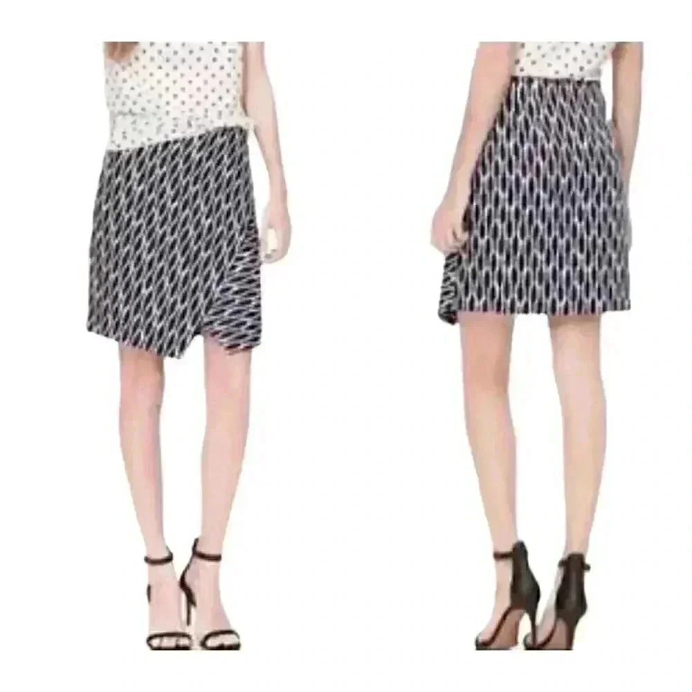 Loft Women's Black & White Cotton/Poly Geometric Print Asymmetrical Wrap Pencil